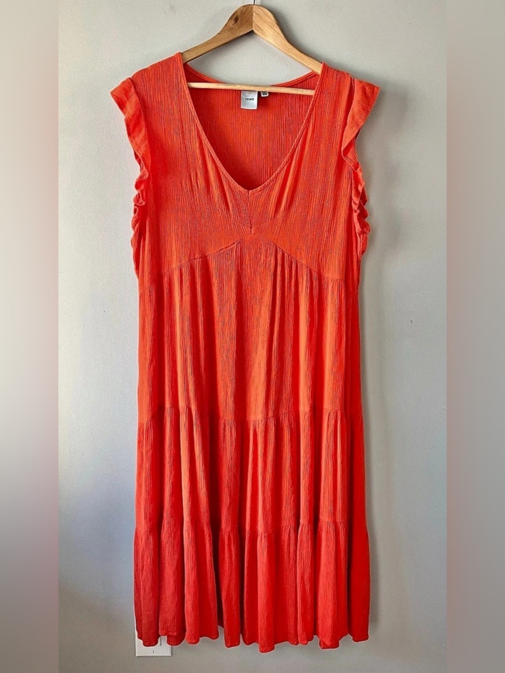 ICHI Orange Midi Dress Size Large (12) 100% Viscose -Resortwear Vacation